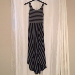 High-low striped navy & gray dress
